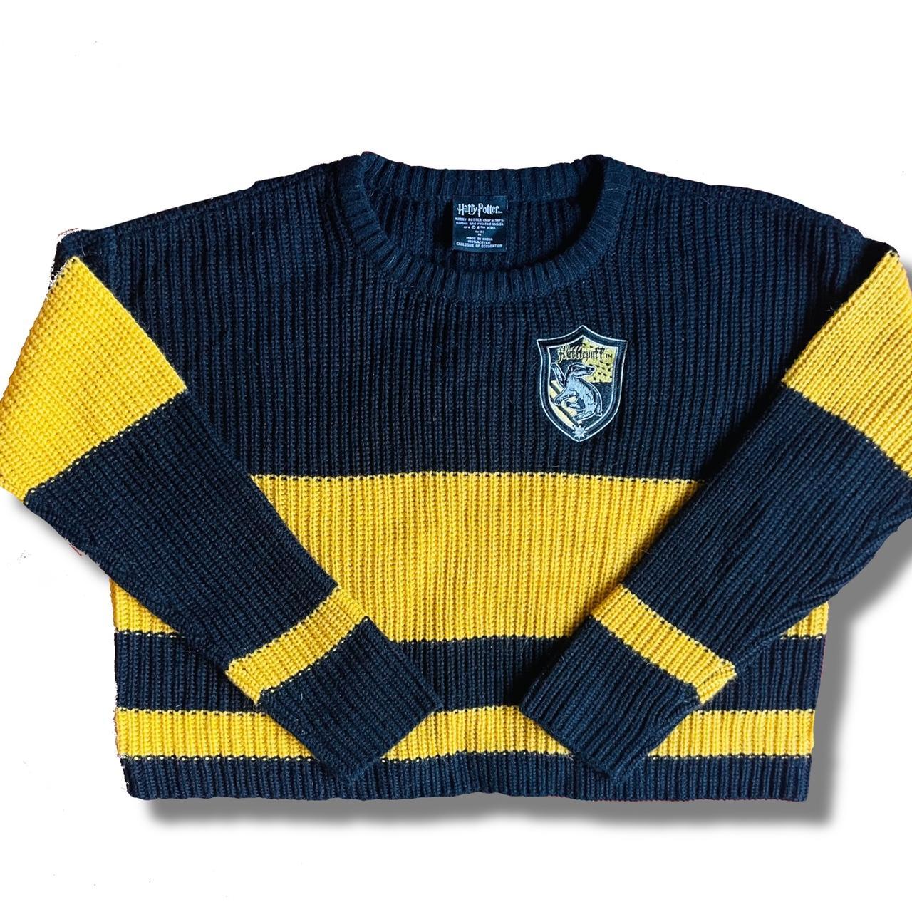 Harry Potter Hufflepuff Knit Crop Sweater Super... - Depop