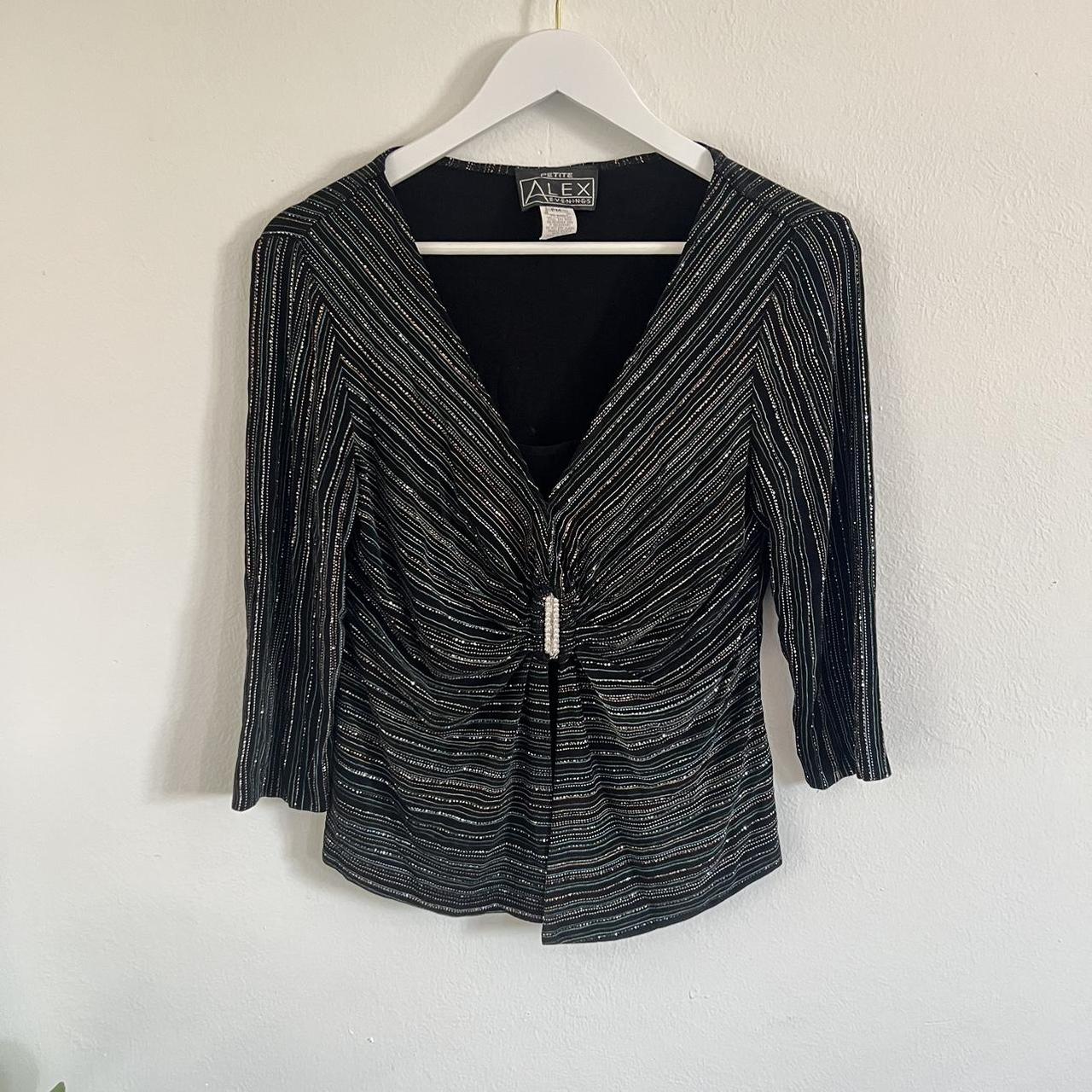 Alex Evenings Women's Black and Silver Blouse | Depop