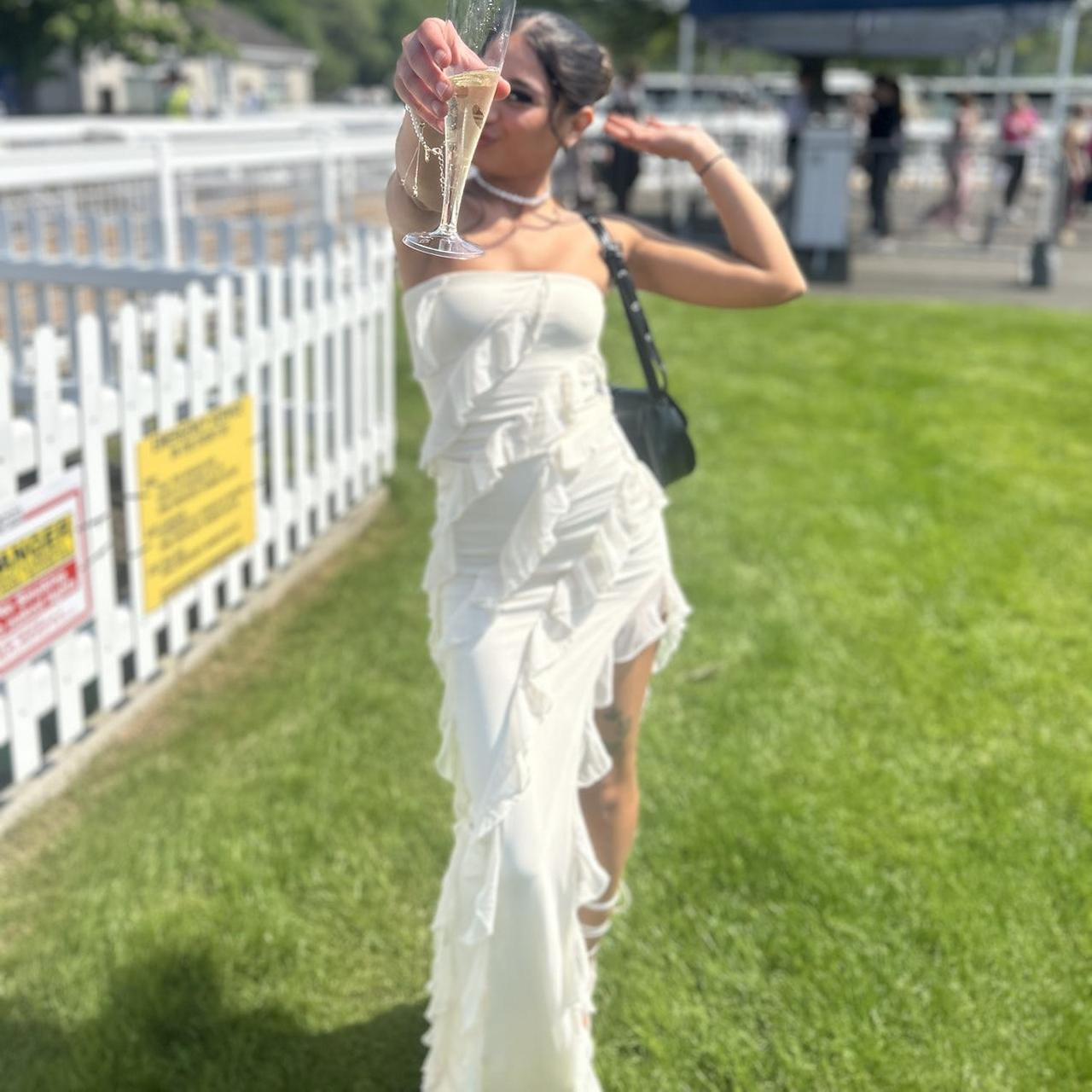 Oh Polly Bandeau Ruffle Detail Maxi Dress in Depop