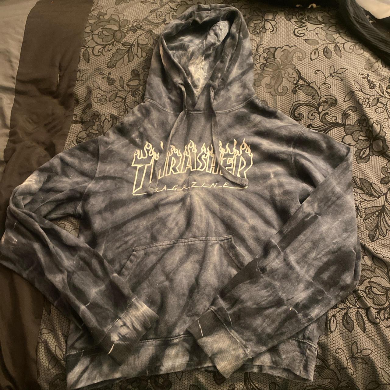 Thrasher dark blue and white tie dye hoodie Size