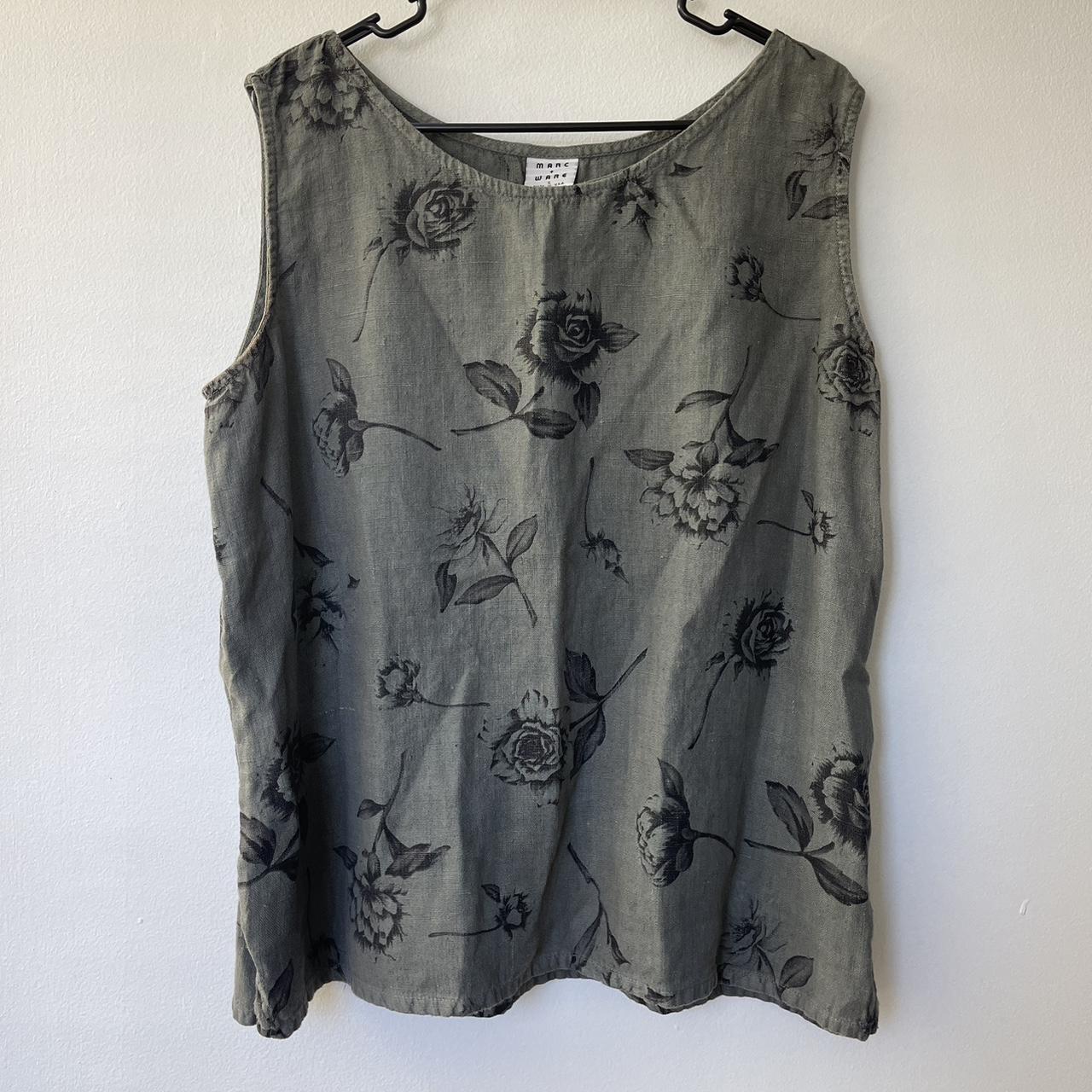 vintage Marc Ware 100% linen floral tank, size L,... - Depop