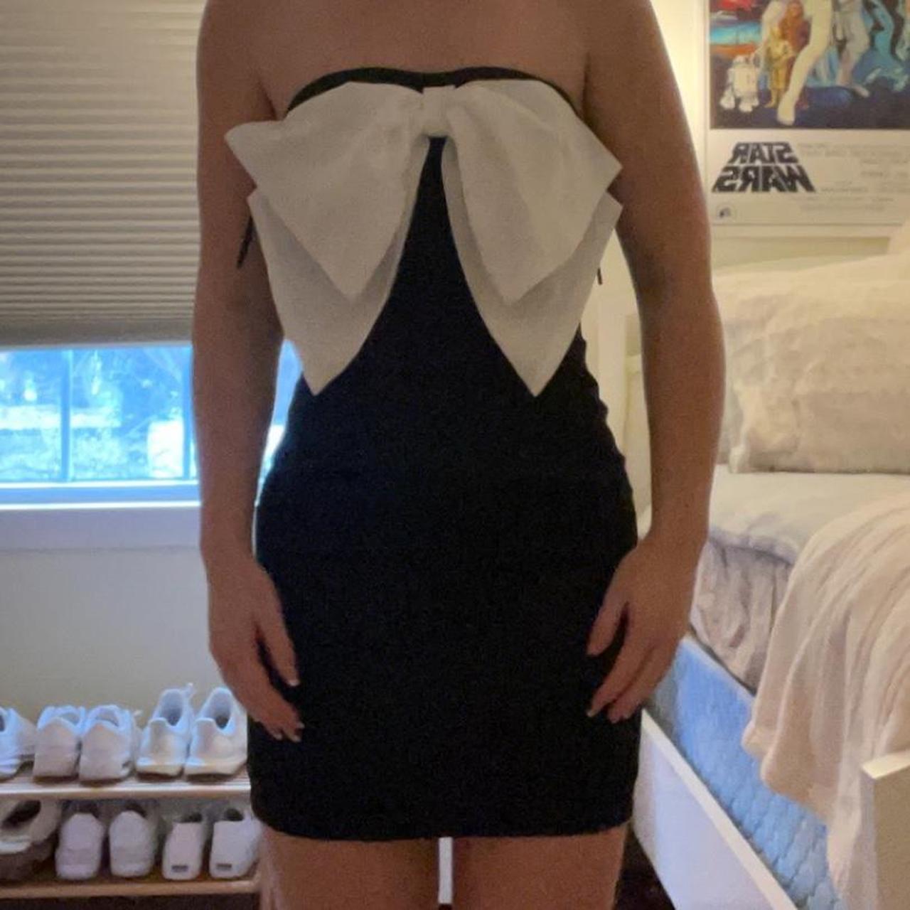 Black Strapless Bow Mini Dress New with tags // Size... - Depop