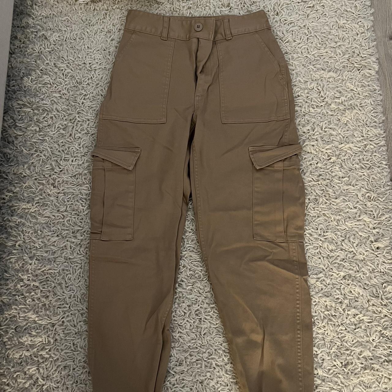 Aritzia Women's Tan and Cream Trousers Depop