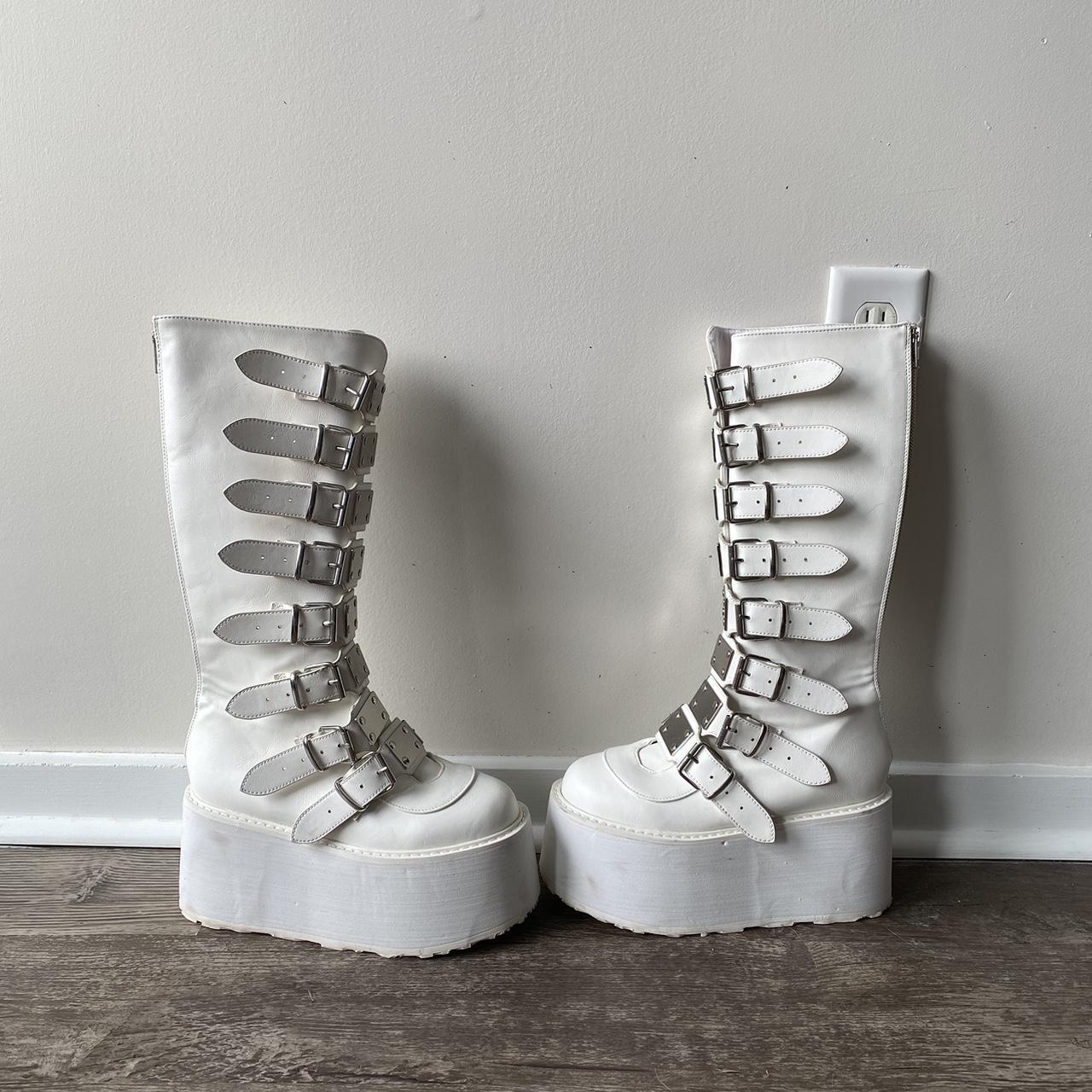 Demonia Women's White and Silver Boots (2)