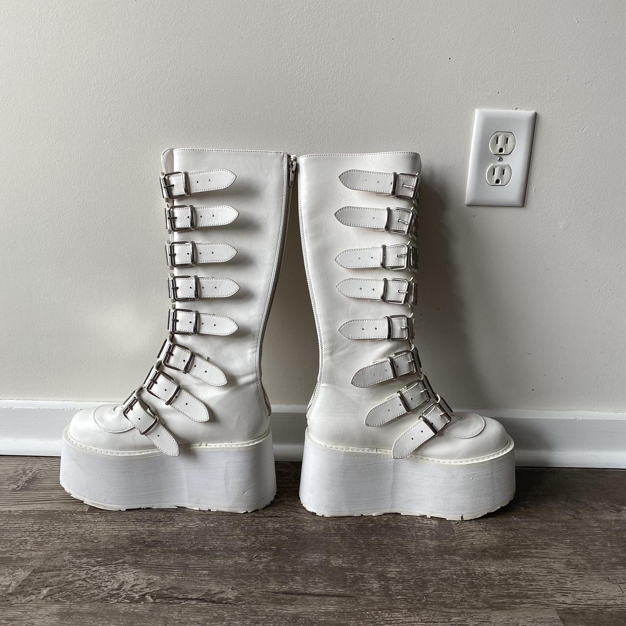 Demonia Women's White and Silver Boots (4)
