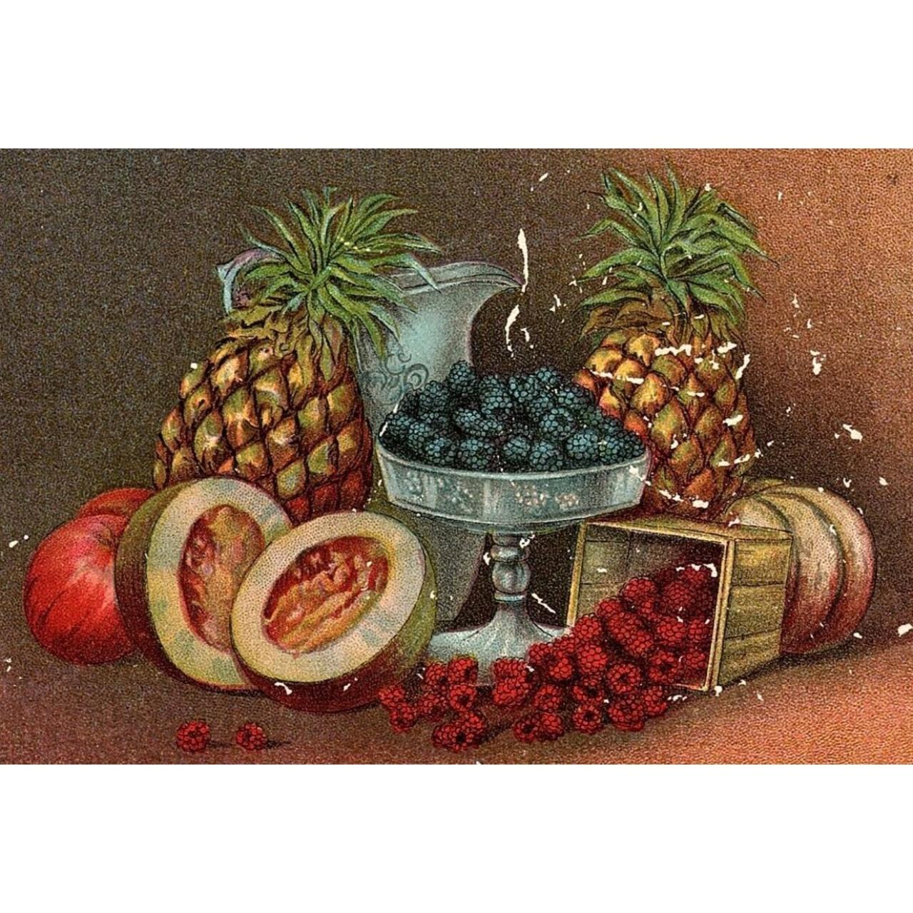 c1910 FRUIT PINEAPPLES RASPBERRIES BLUEBERRIES... Depop