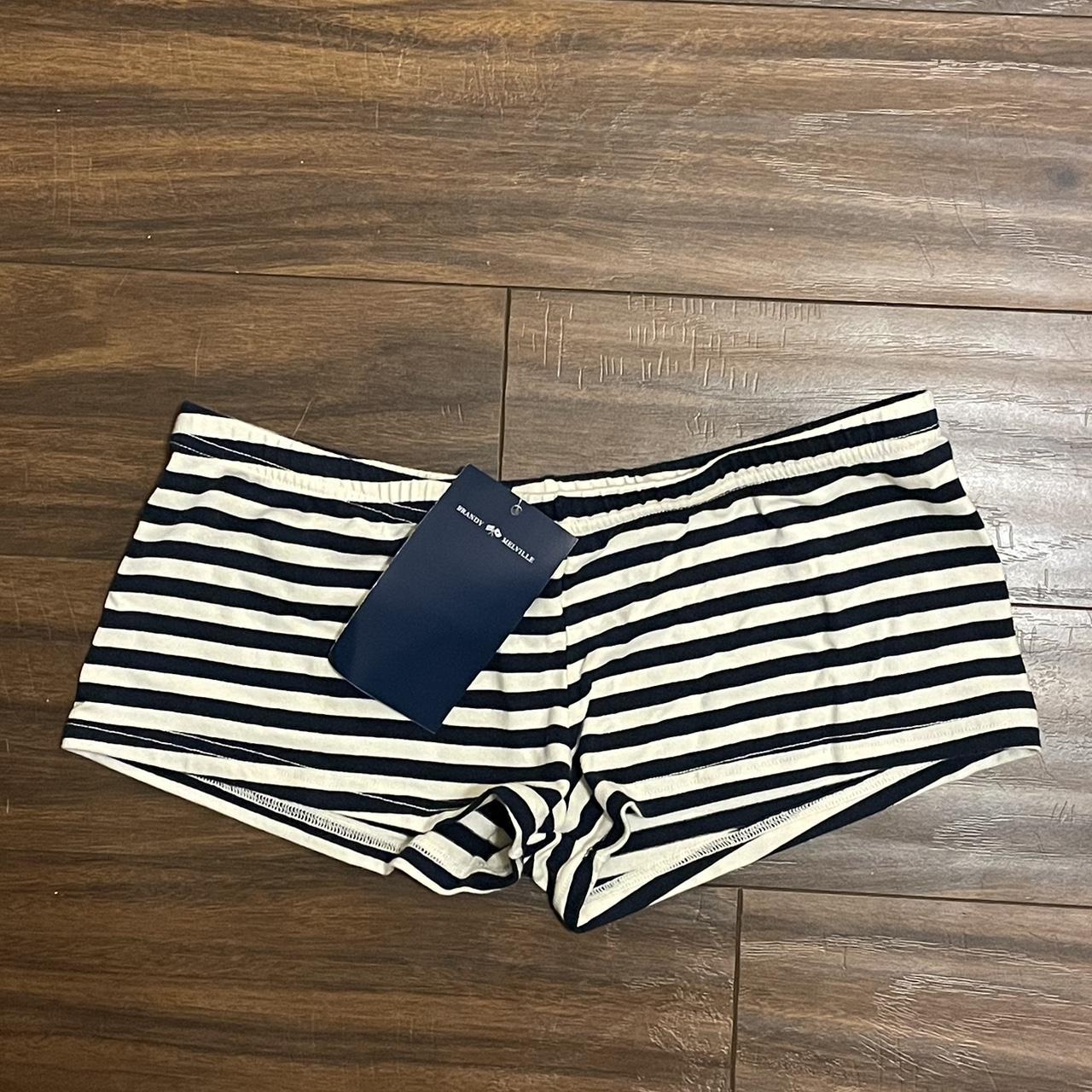 Brandy Melville Women's Navy and Cream Boxersandbriefs Depop