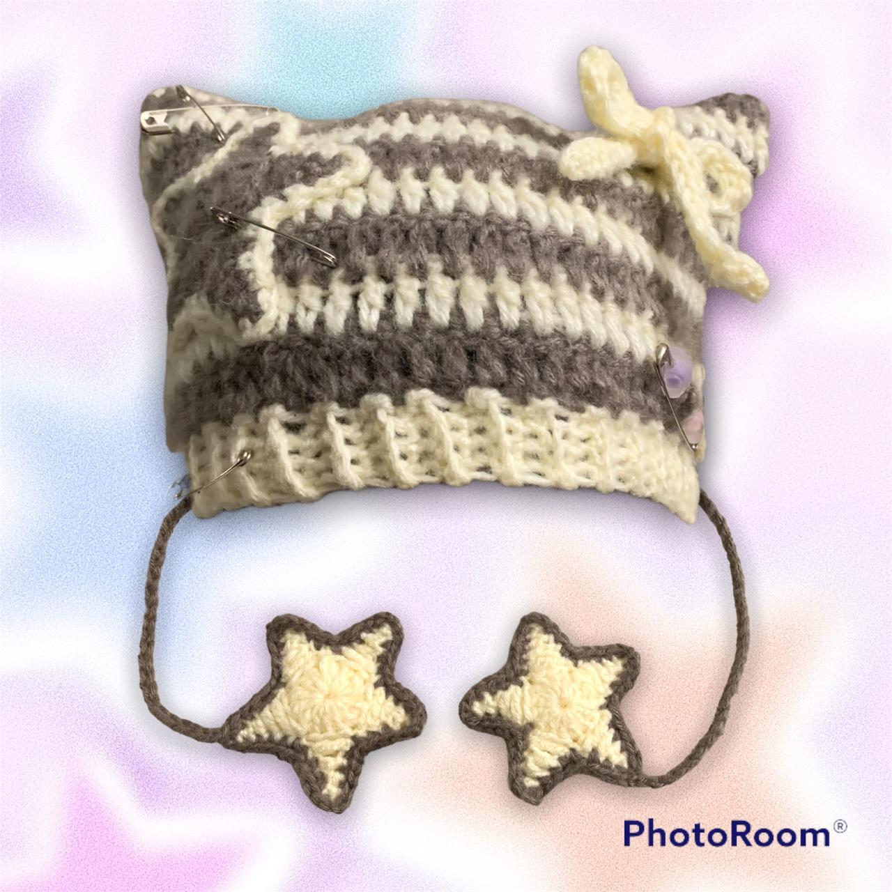 cottage fairy crochet cat beanie ☆ striped cat... Depop