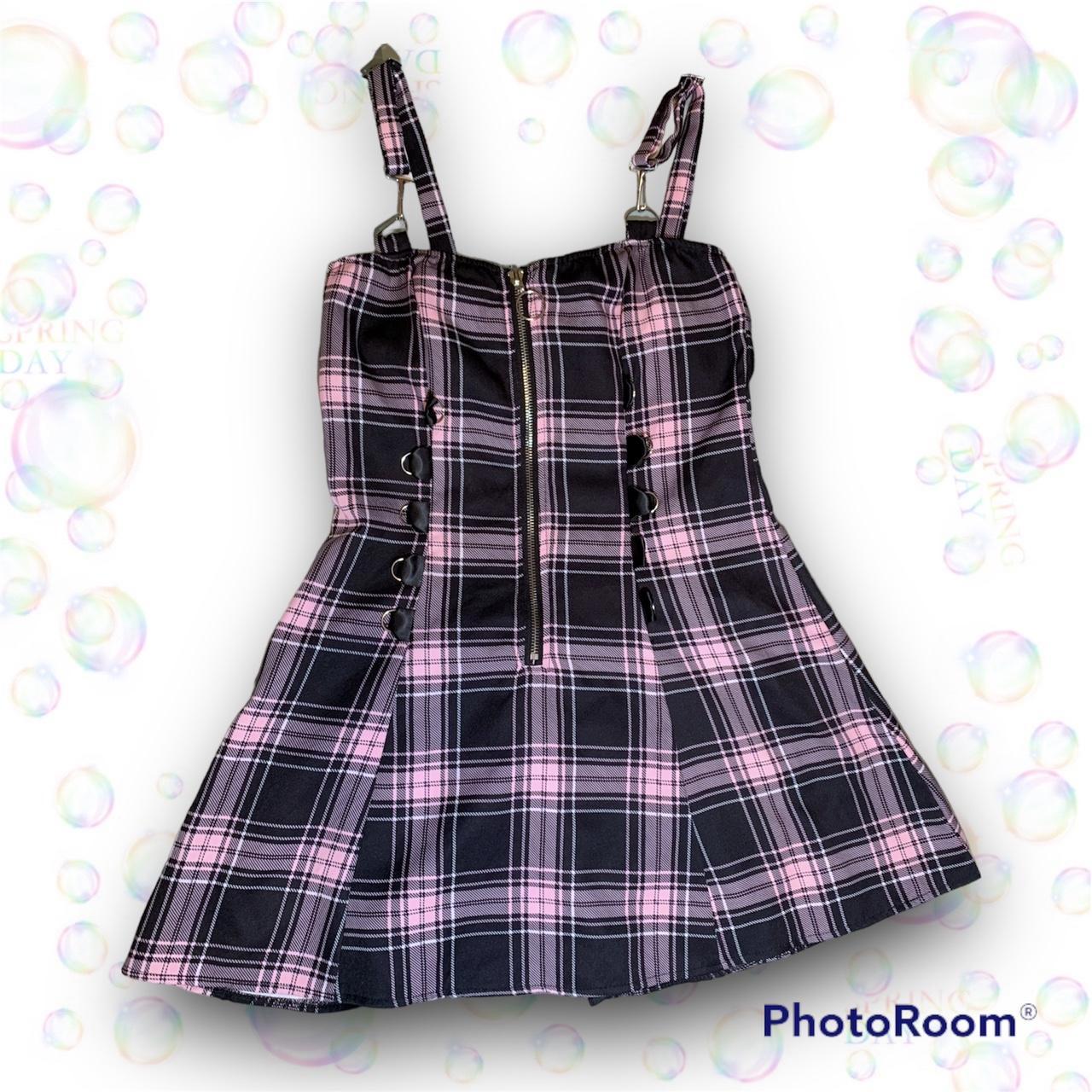 plaid zipper dress pink and black plaid zipper mini... - Depop
