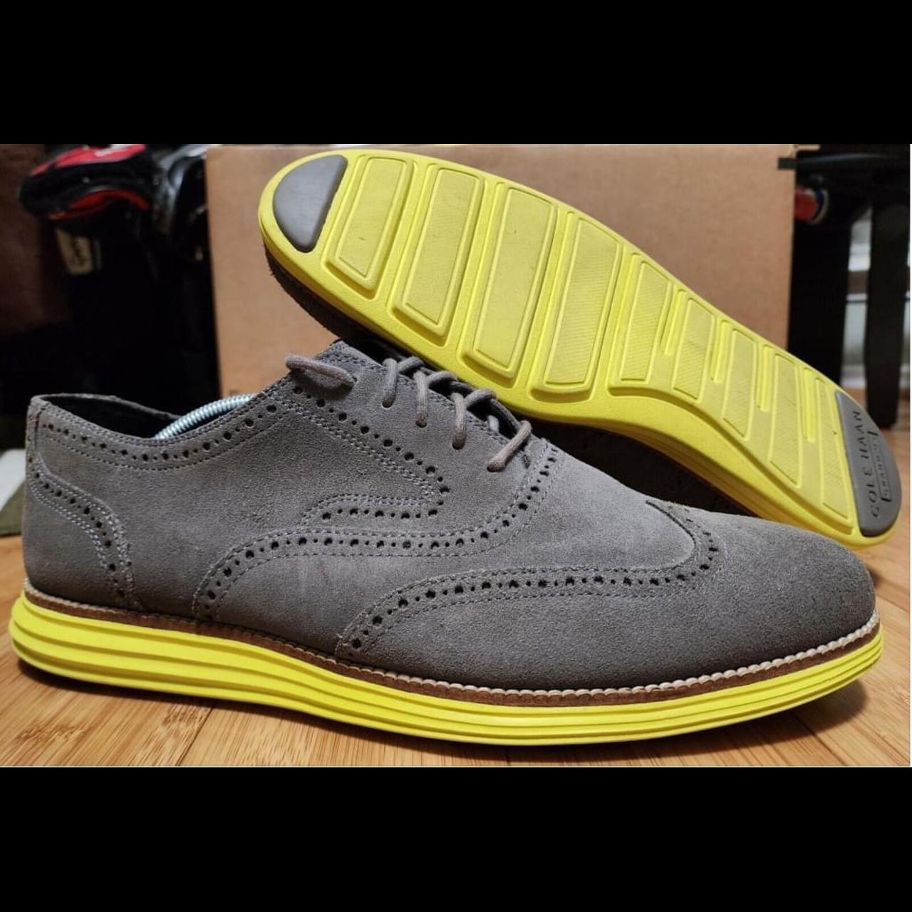 Cole Haan Grand OS Gray Suede Wingtips Yellow Sole. Depop