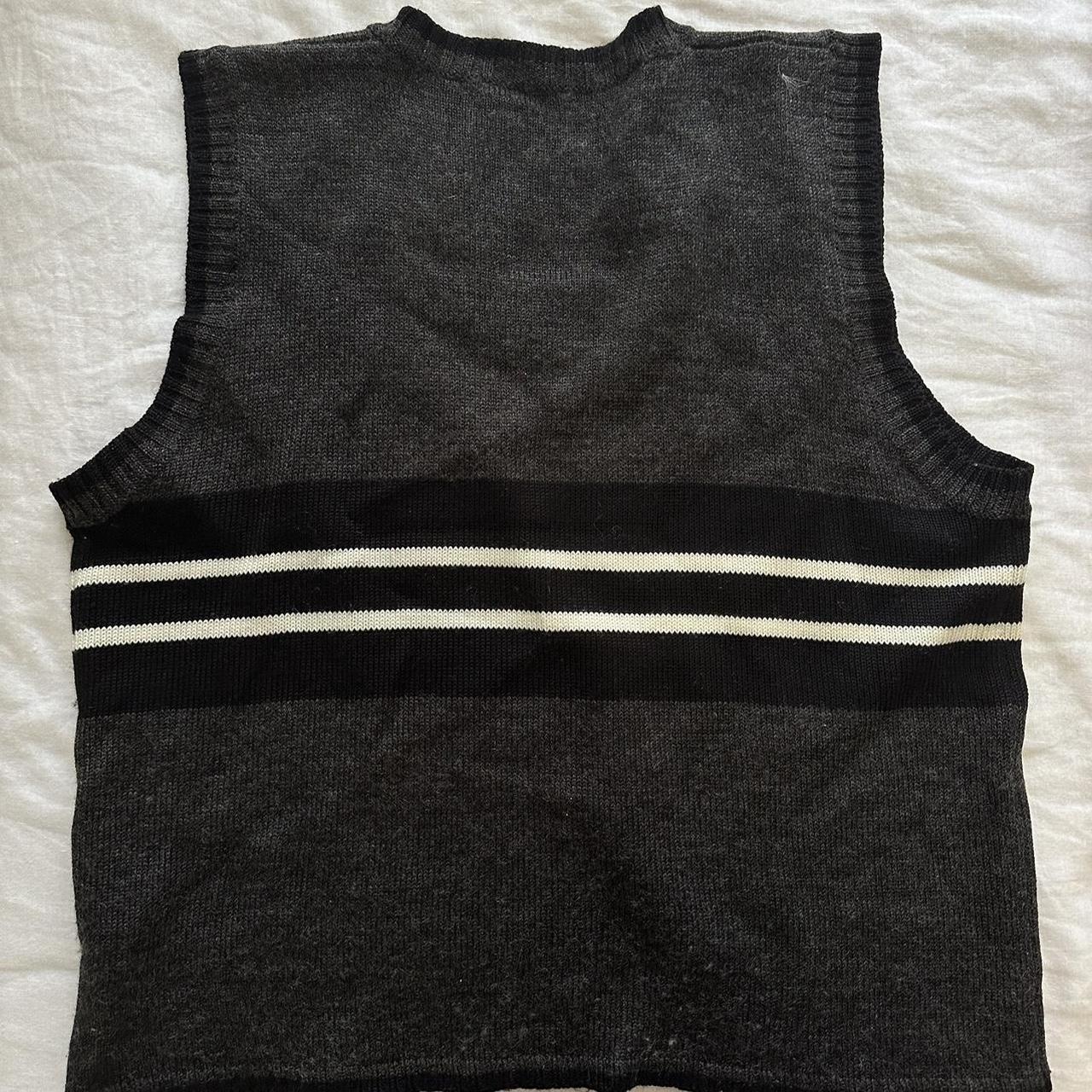 V neck grey knit vest with black and white... Depop