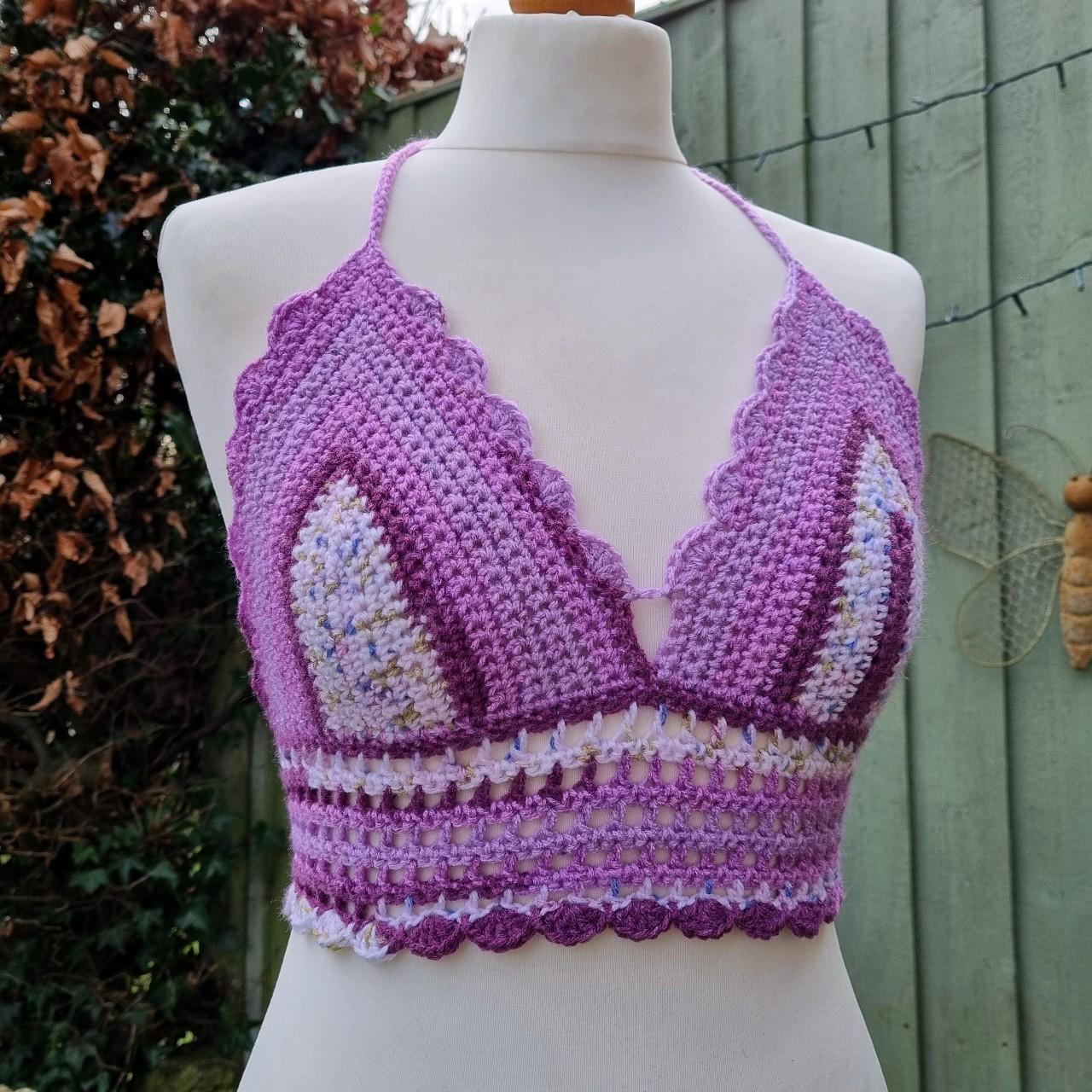 Women's White and Purple Crop-top | Depop