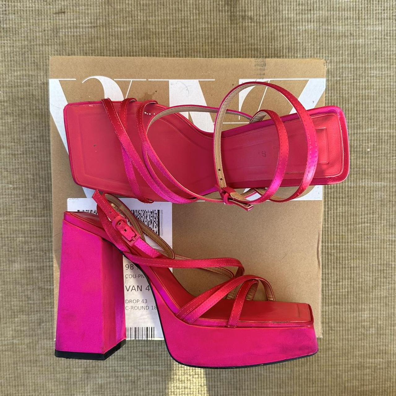 Zara Hot Pink Satin Chunky Strappy Sandal Depop 8901