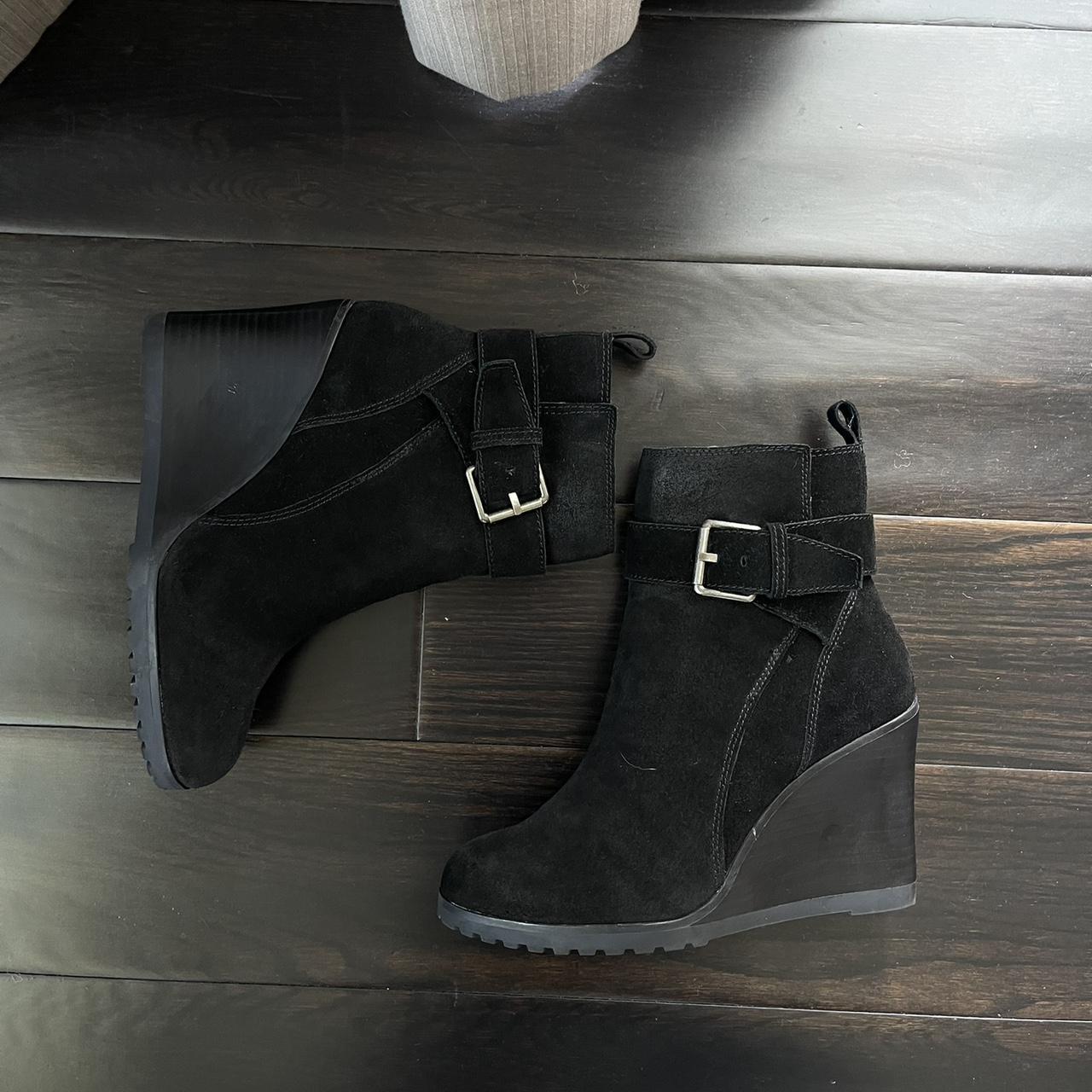 Aldo black suede wedge ankle boots with buckle. Depop