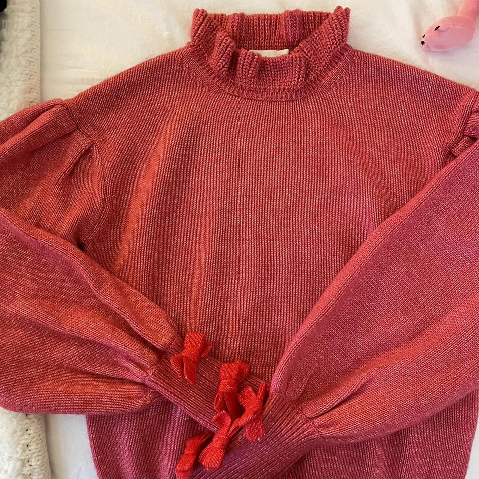 Knox Rose Brown Pink Open Knit Ruffle Hem Pullover - Depop
