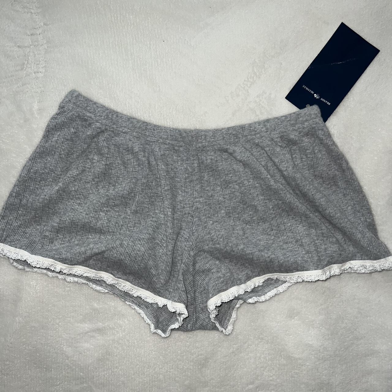 Brandy Melville womens sleep short grey with white... - Depop