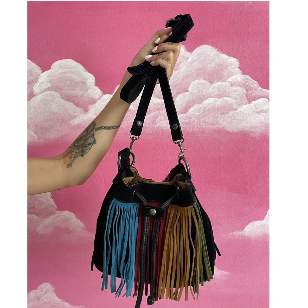 Fringe suede bucket bag with removable crossbody... Depop