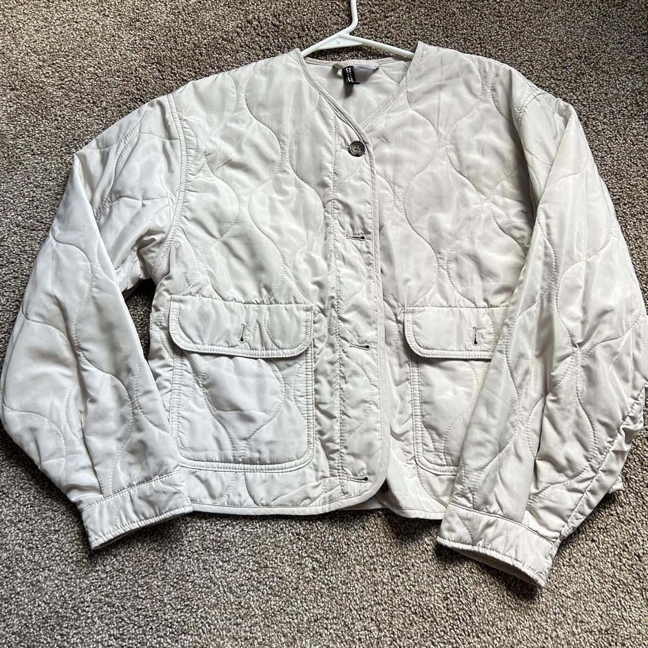 Cream quilted puffer lightweight jacket with a touch... Depop