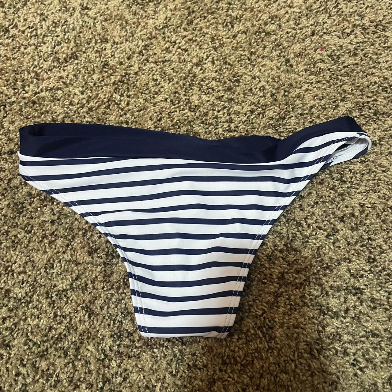 striped bikini bottoms navy blue and white hardly... - Depop