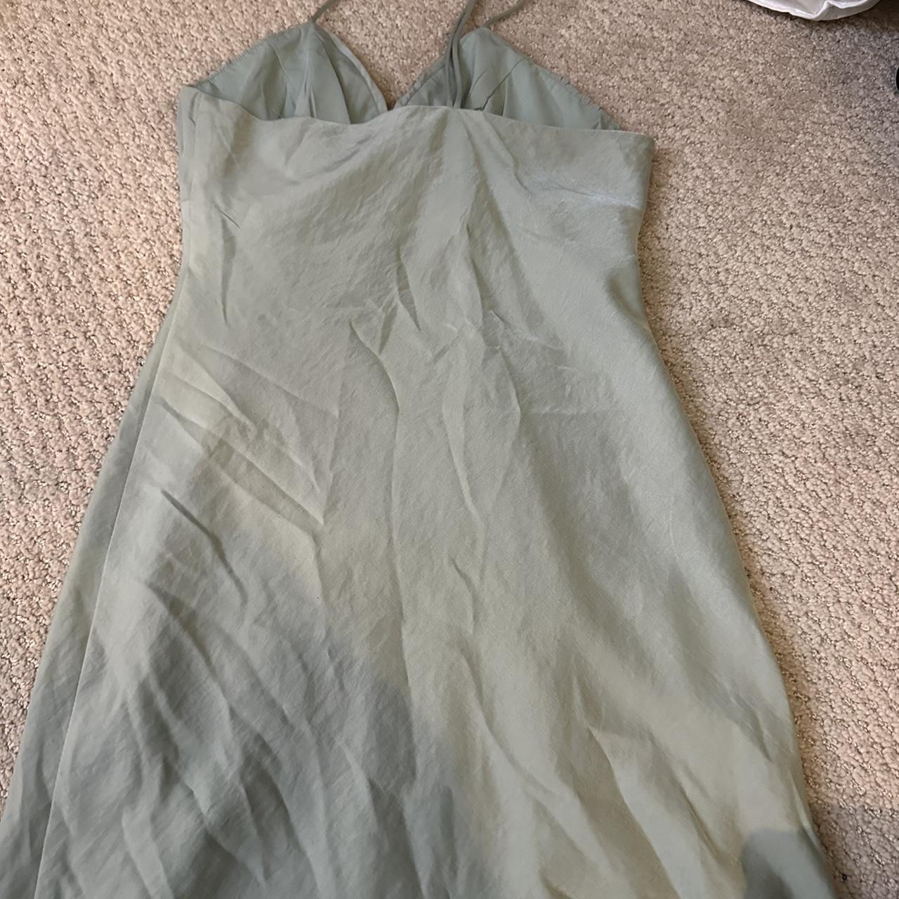 Sage green satin mini dress - Depop