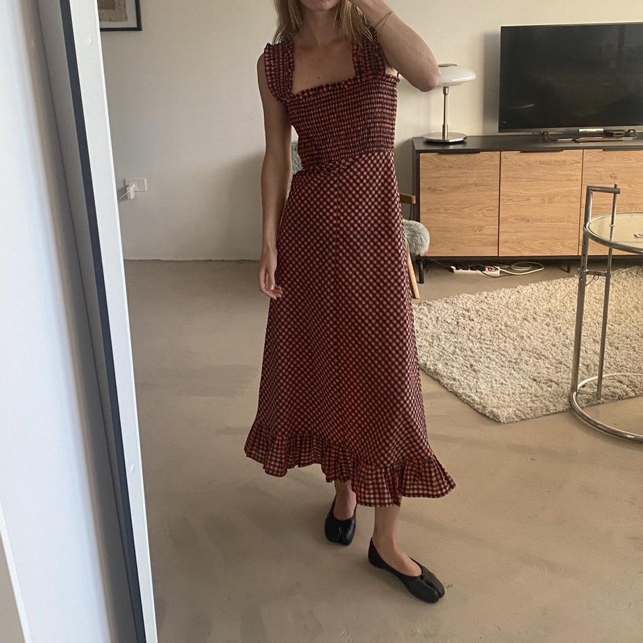 Ganni checked seersucker smock dress
