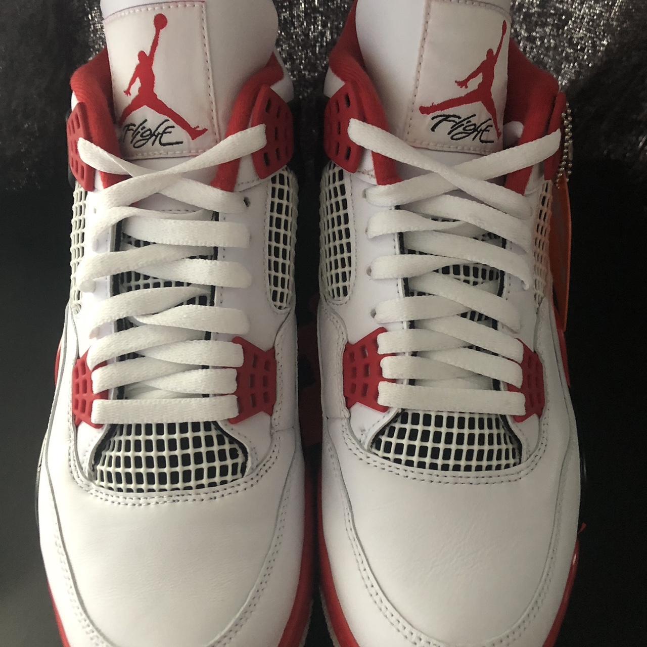 Jordan Men's White and Red Trainers | Depop