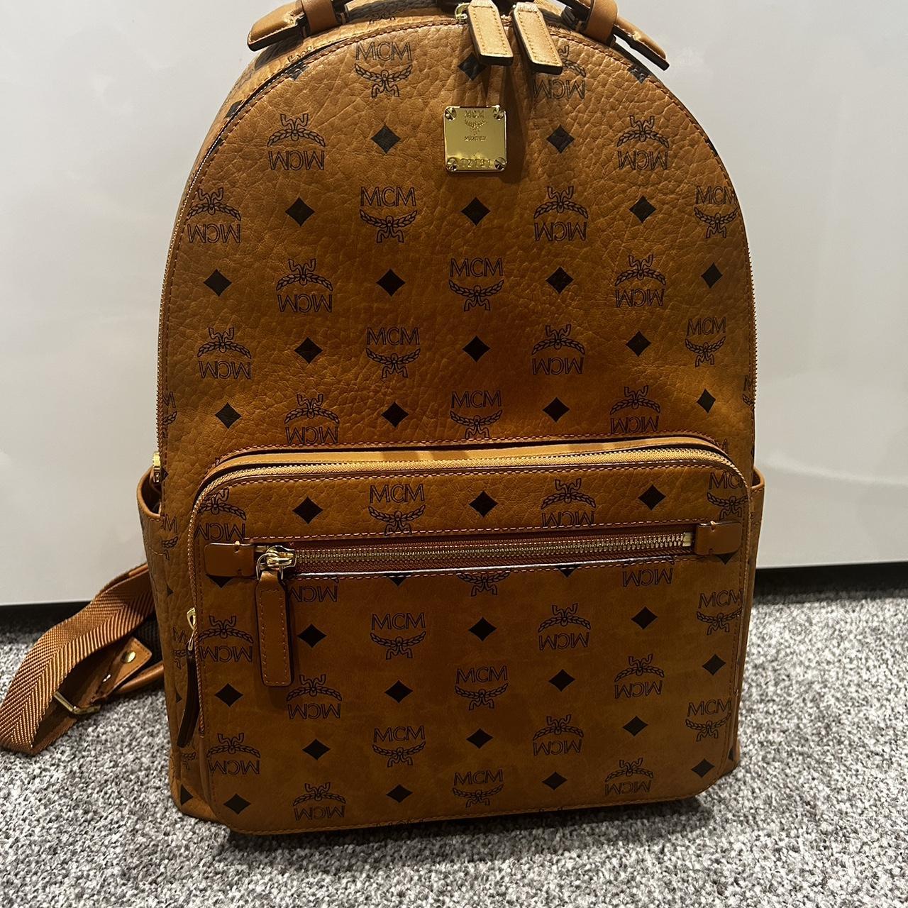 MCM BACKPACK TAN LIGHTLY USED TWO SLIGHT TEARS ON - Depop