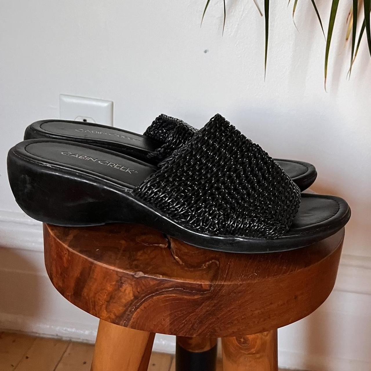 VINTAGE BLACK MESH SLIDE SANDALS slight platform Depop