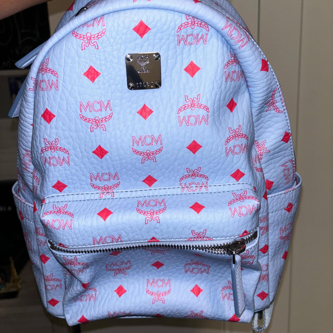 Pink and blue mcm bag sale