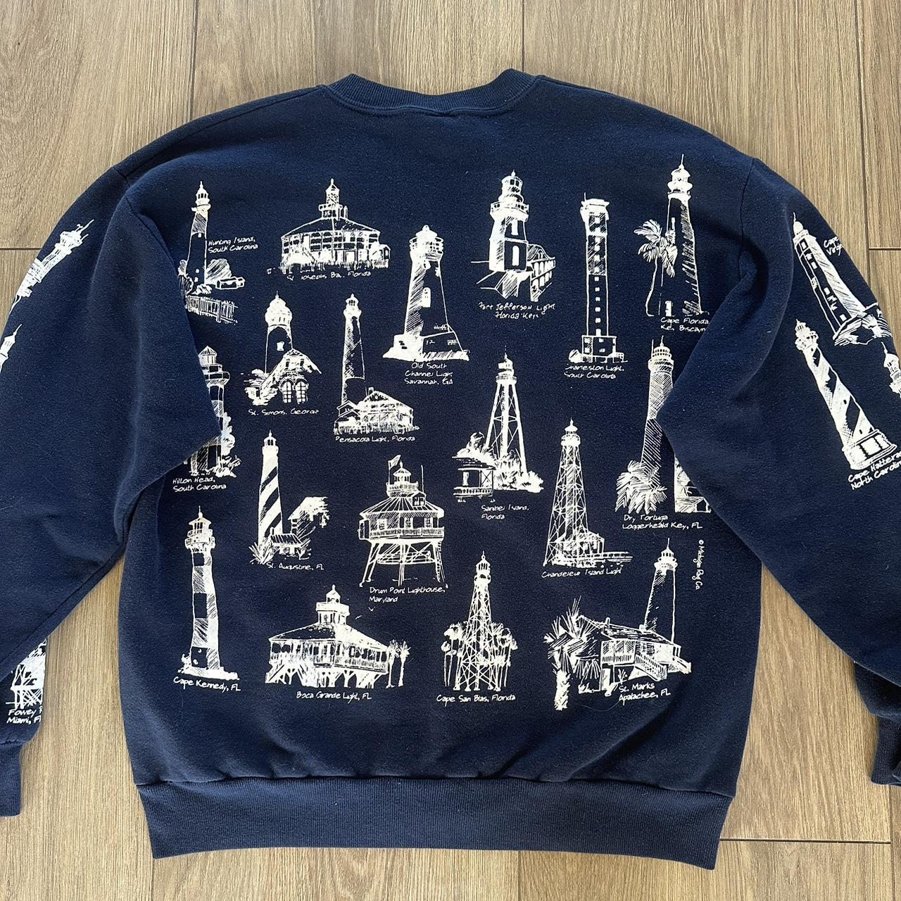 Vintage lighthouse crewneck sweatshirt with a navy... - Depop