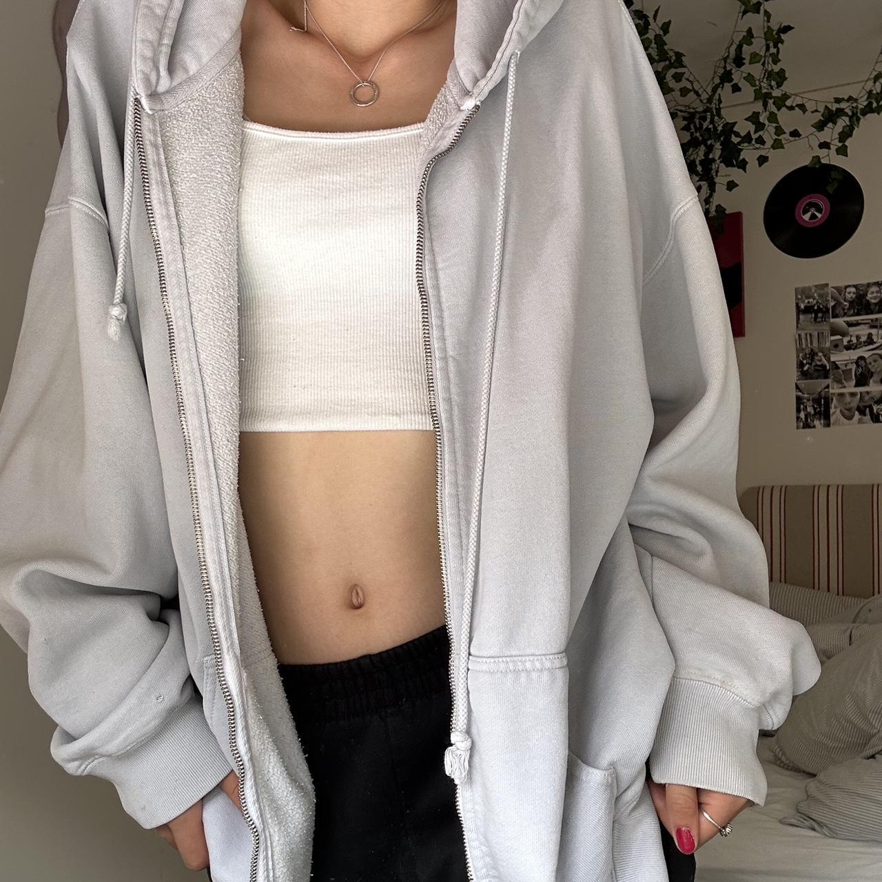 brandy melville, grey zip up, hoodie in good... Depop
