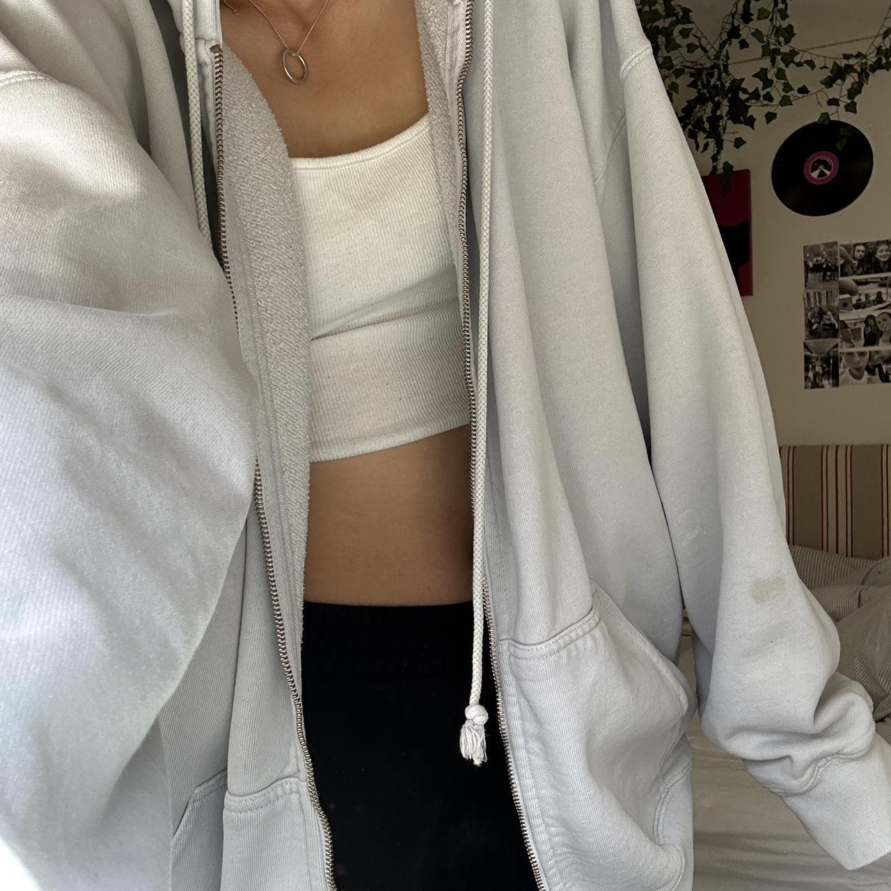brandy melville, grey zip up, hoodie in good... Depop
