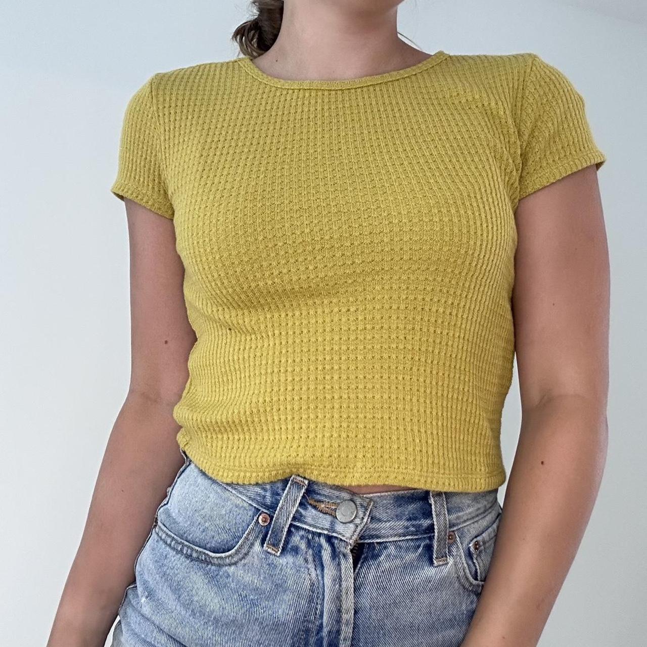 Golden yellow plain crop t shirt, T shirt crop tops