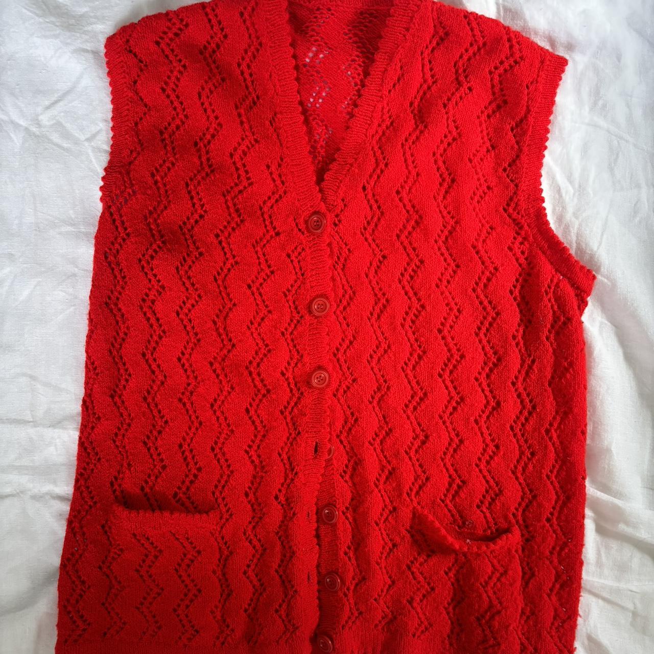 Red Knit Vest button up with front pockets Acrylic... Depop