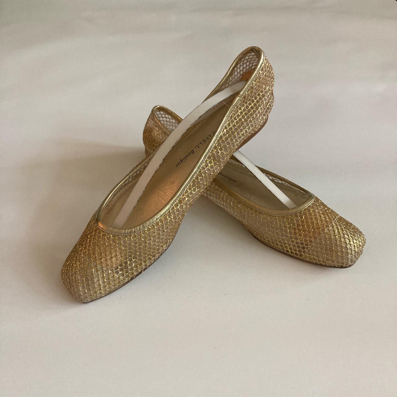 Papell Boutique gold glitter mesh ballet flats USA Depop