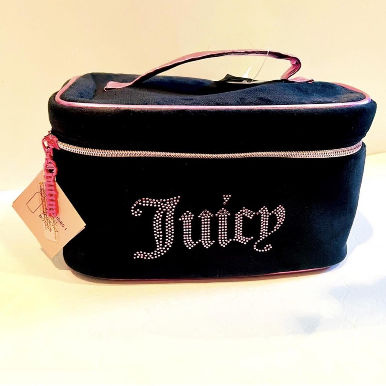 Juicy Couture Black Valour Rhinestone Makeup Bag Train Case Pink