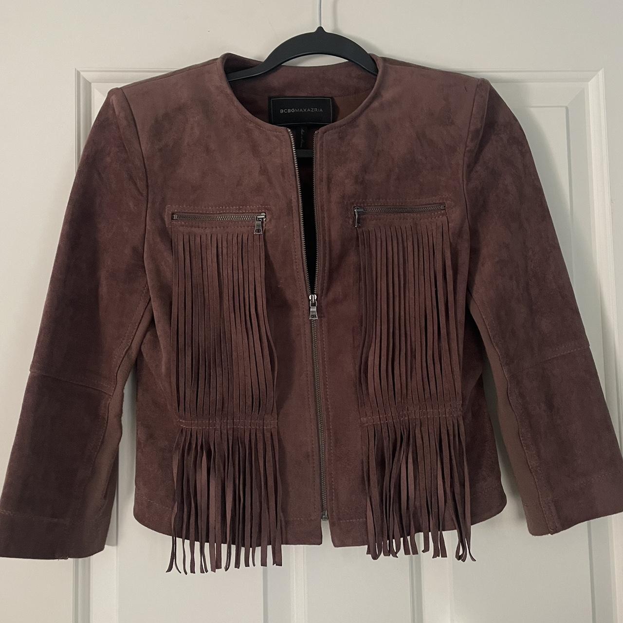 BCBGMaxAzria Faux Suede Fringe Mini Coat Retail Depop