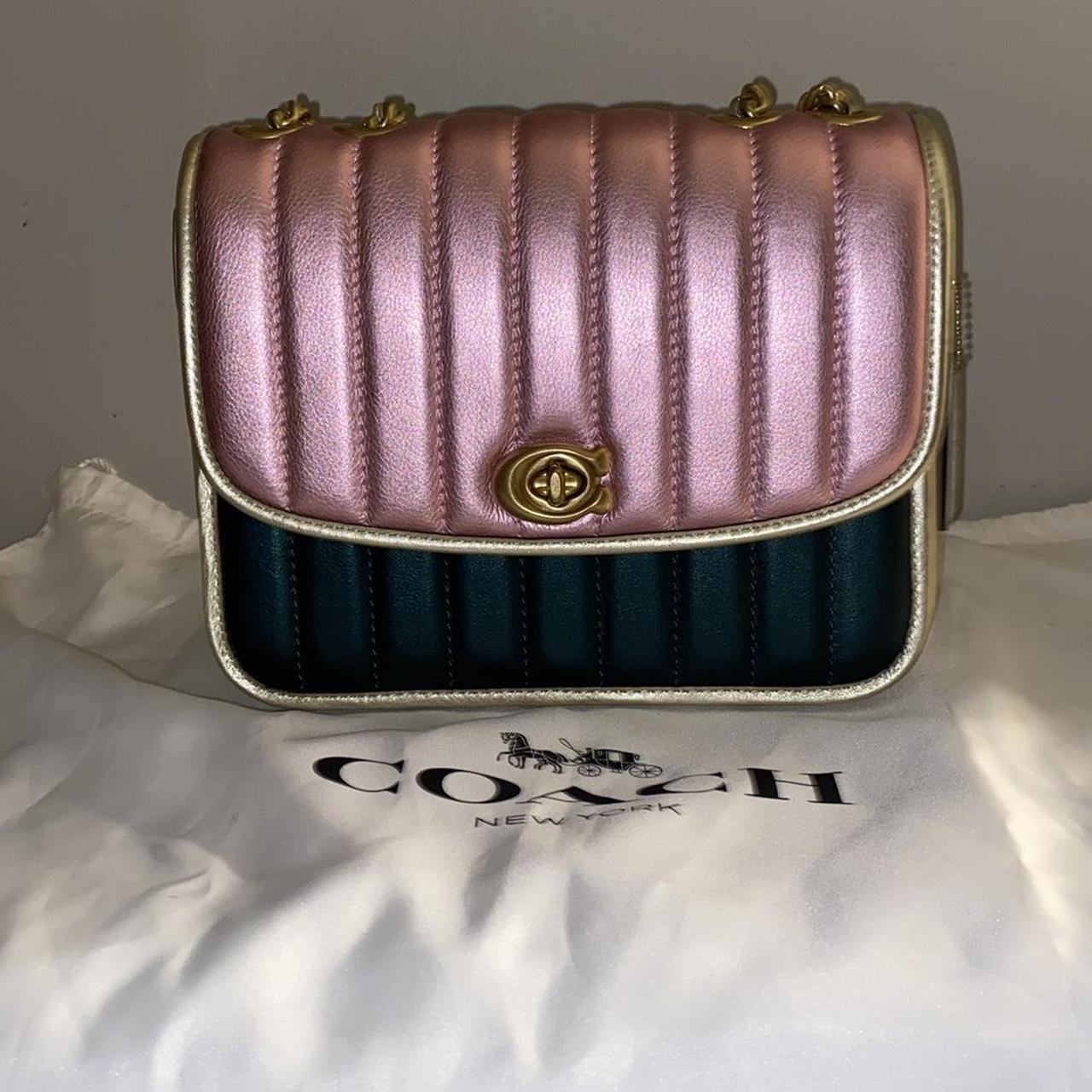 Pink metallic coach purse hot sale