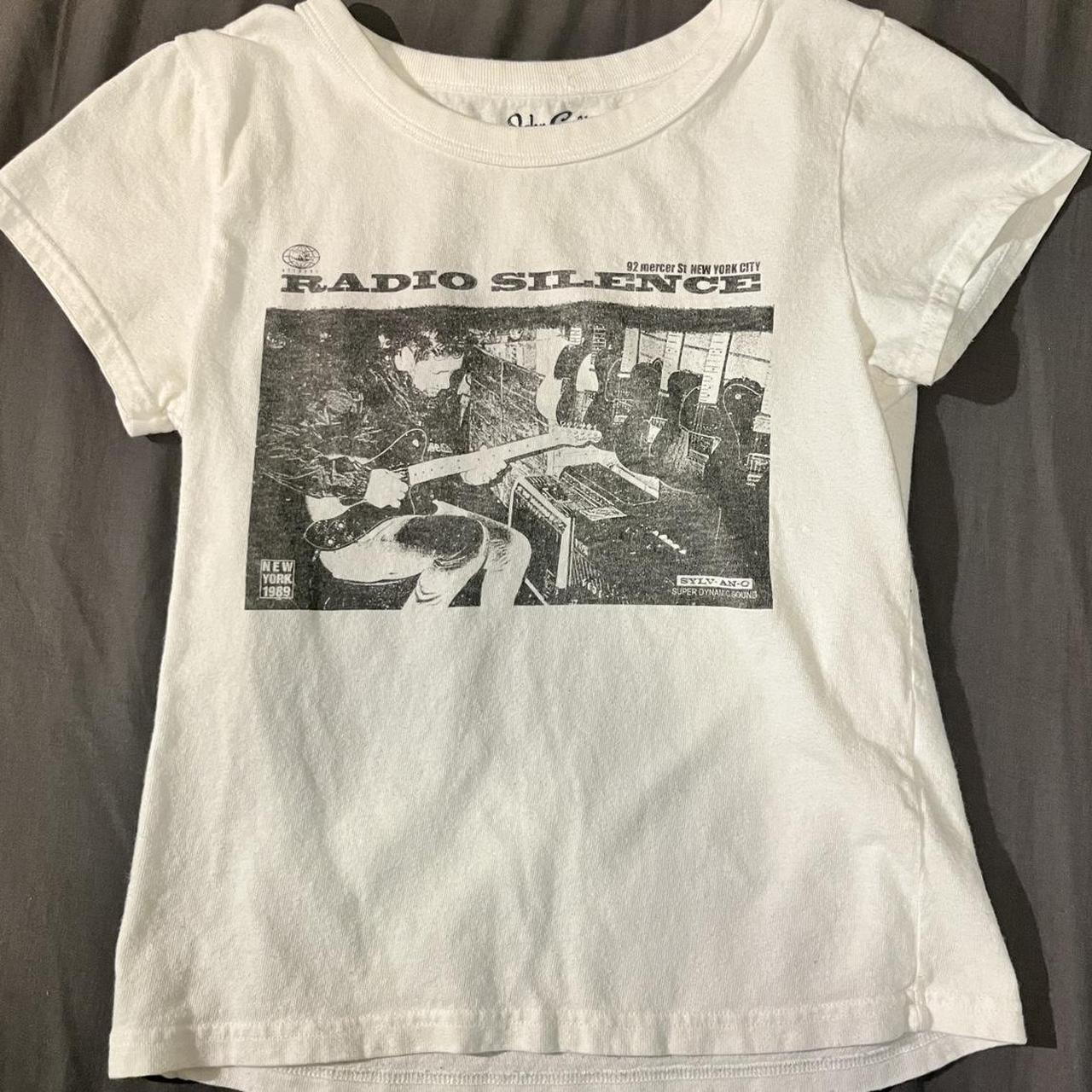 Brandy Melville Women's White and Grey T-shirt | Depop