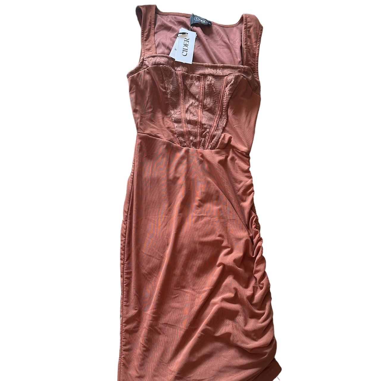 Cider brown dress with side drawstring Size... Depop