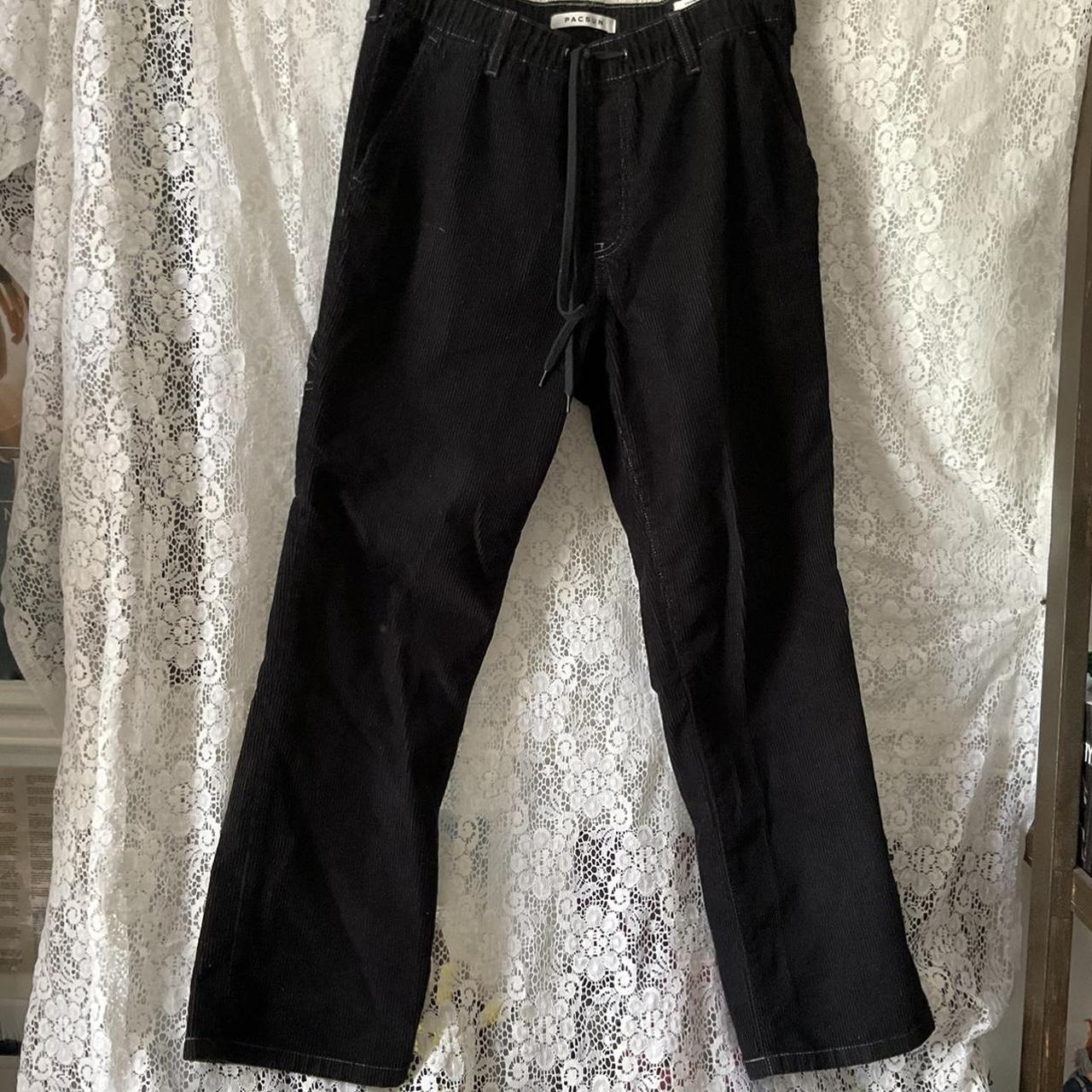 black corduroy pants adjustable drawstring... - Depop