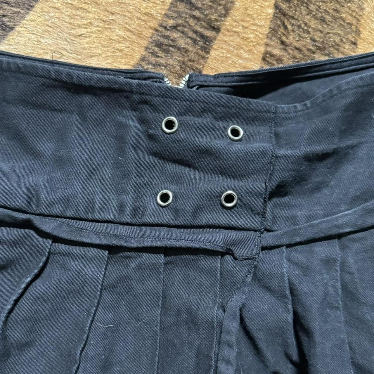 y2k black denim mini skirt grommet detailing... - Depop