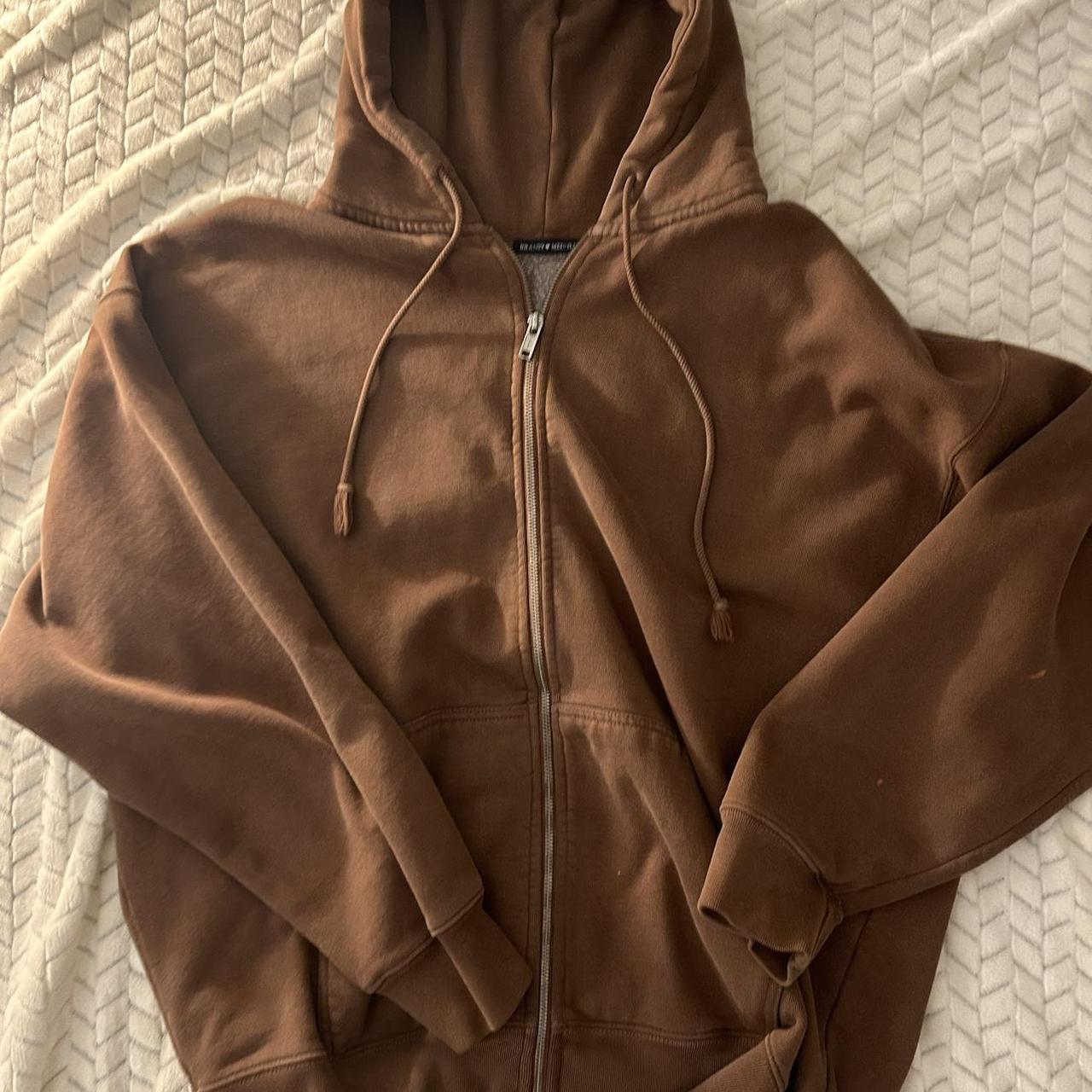 Brandy Melville brown cozy christy zip up hoodie • - Depop