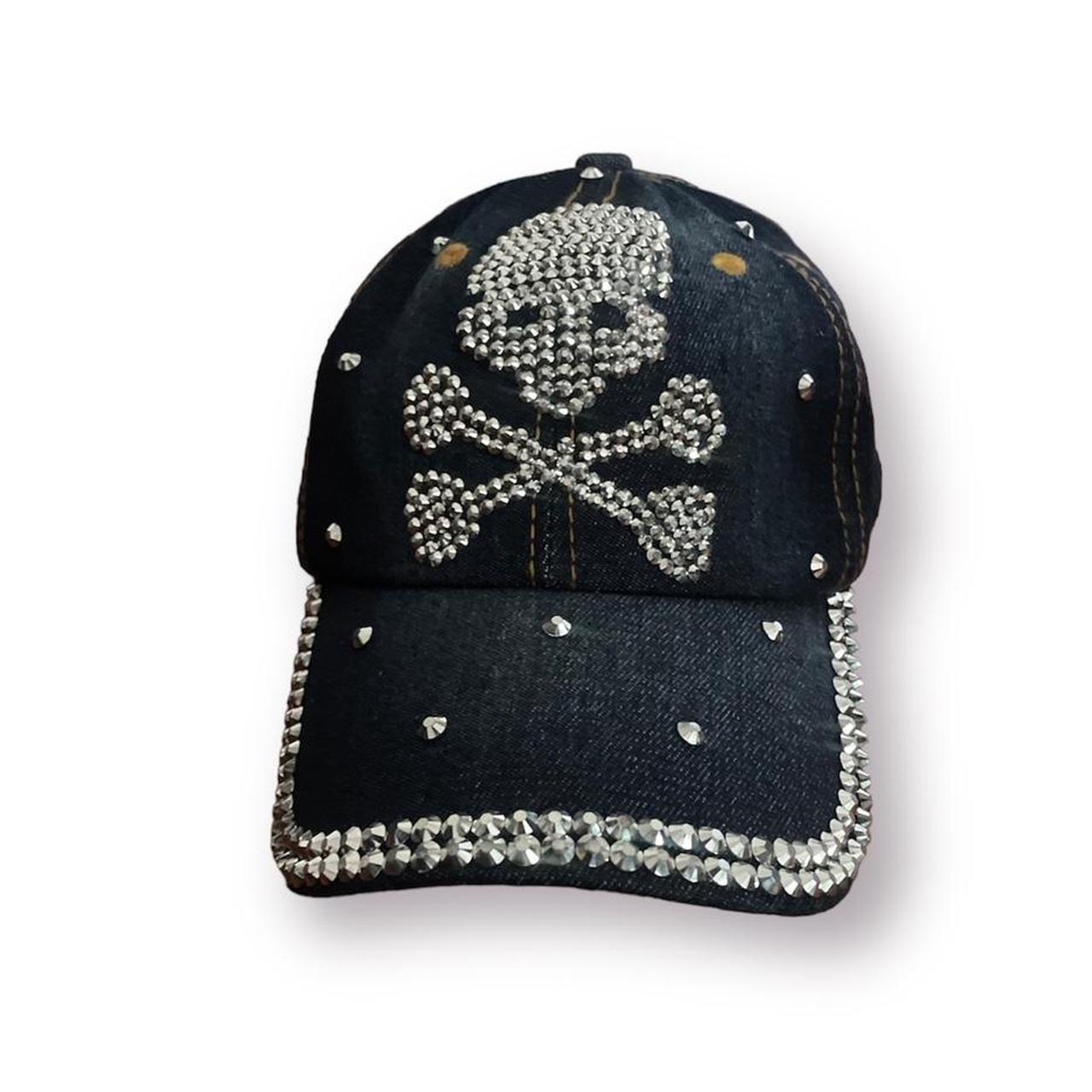 y2k rhinestone denim skull hat..✨, adjustable , dark...