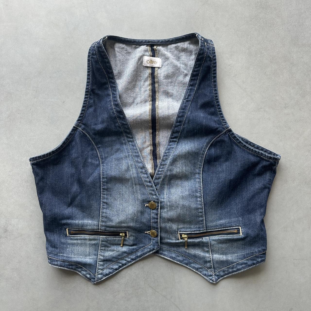 00s fitted denim waistcoat top button up closure... - Depop