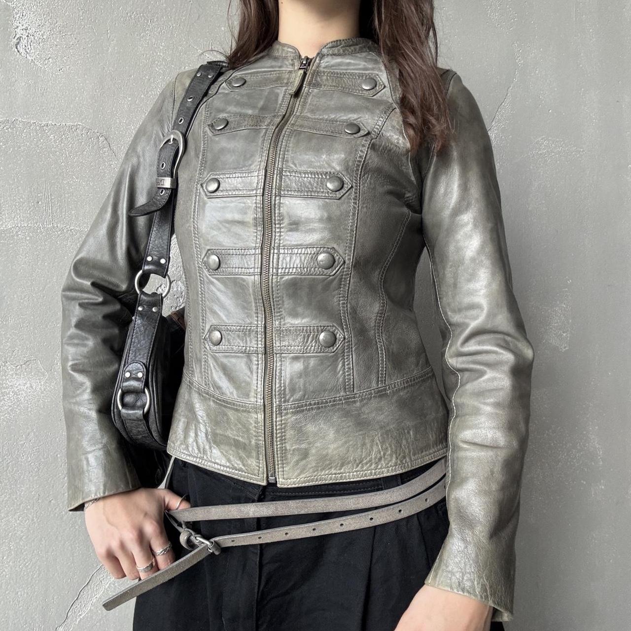 Plein Sud Denim Lace Up Jacket. Featuring leather | Depop