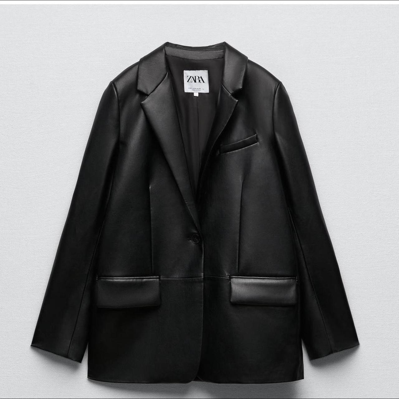 Zara faux leather black blazer XS (size 6-8), worn... - Depop