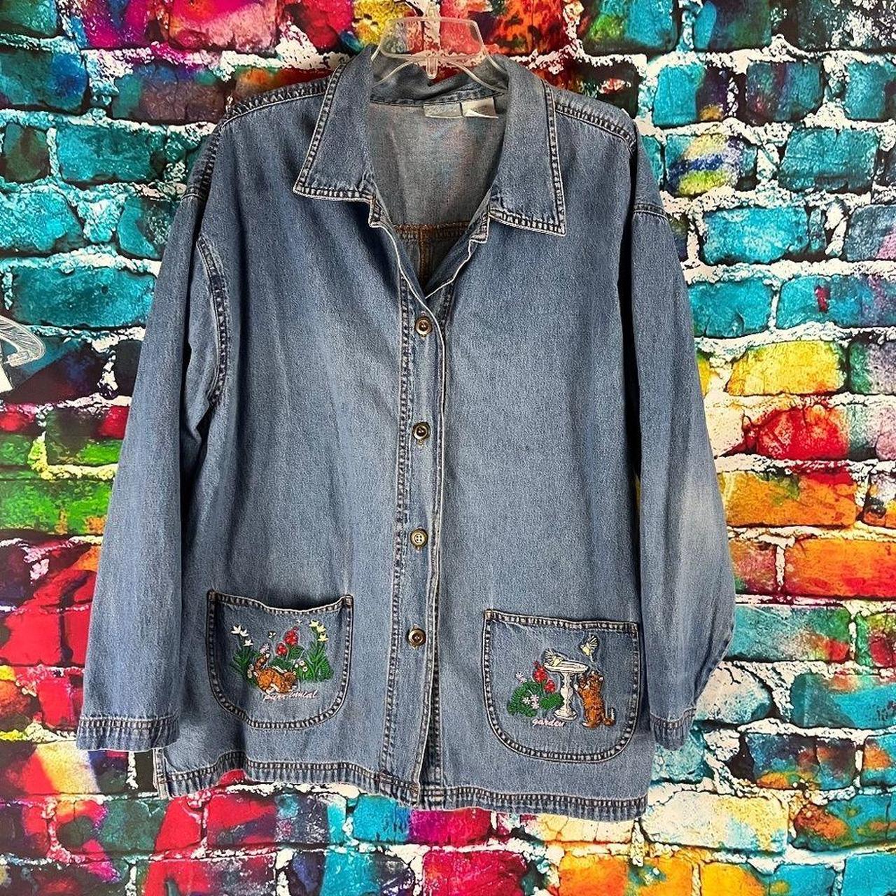 Vintage Blair Denim Jean Embroidered Garden Cats... - Depop