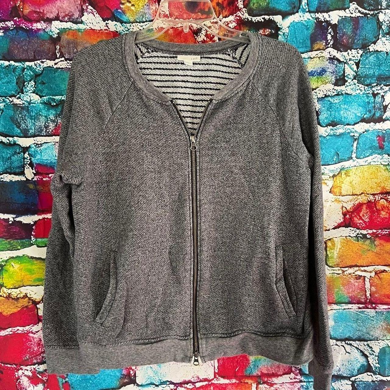 J. Jill Gray Full Zip Cardigan Sweater Jacket  - Depop
