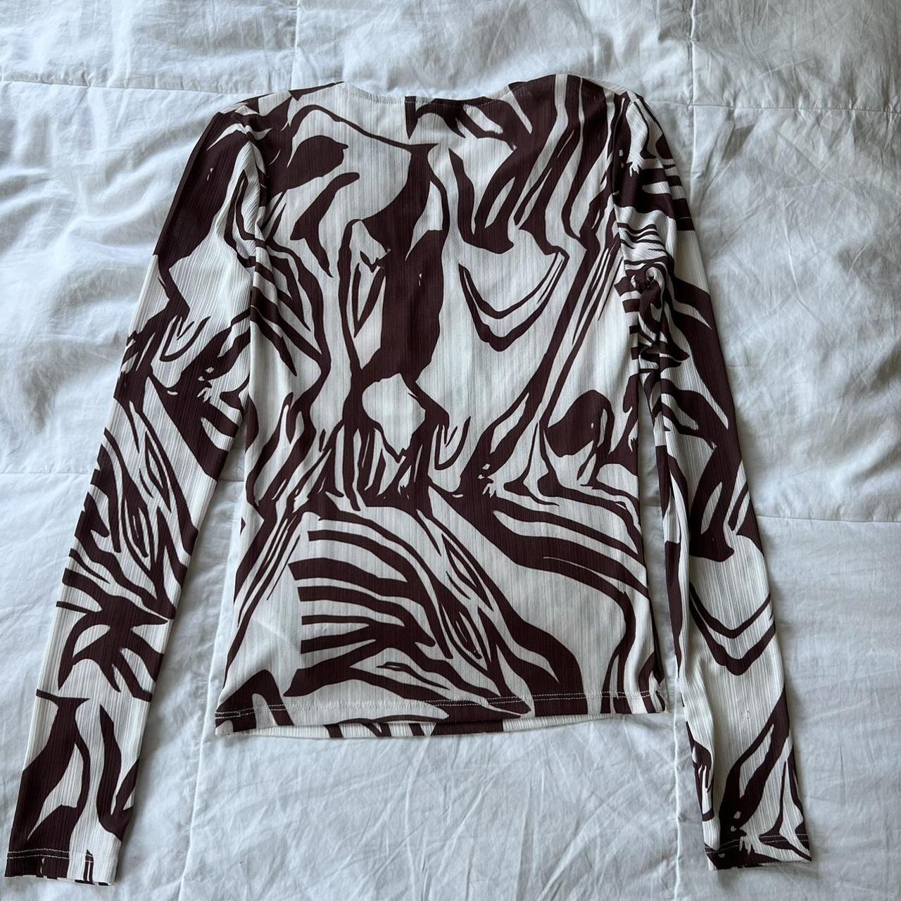 topshop white and brown sheer patterned/marble long... - Depop